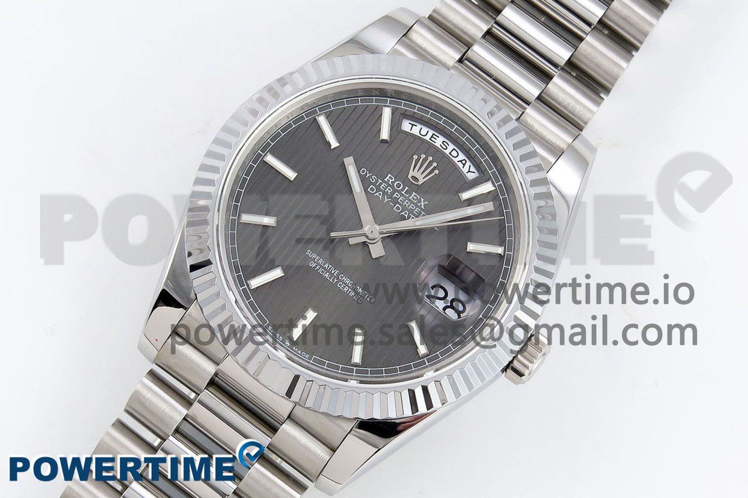 DayDate 40 SS JDF 904L Steel Gray Textured Stick Dial on President Bracelet VR3255 V3 (Gain Weight) - Image 2