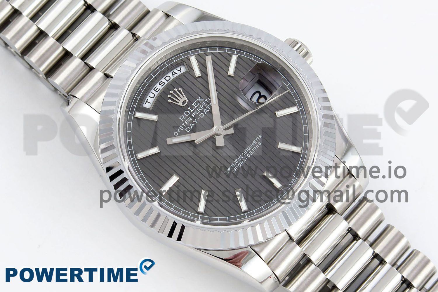 DayDate 40 SS JDF 904L Steel Gray Textured Stick Dial on President Bracelet VR3255 V3 (Gain Weight) - Image 3