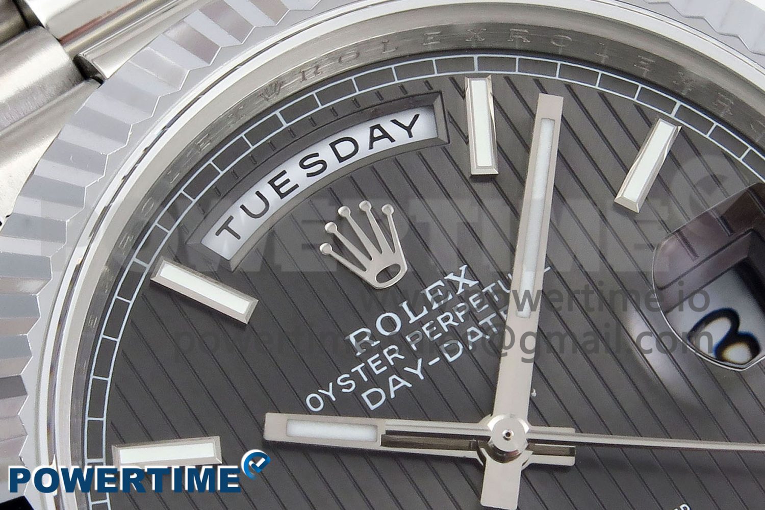 DayDate 40 SS JDF 904L Steel Gray Textured Stick Dial on President Bracelet VR3255 V3 (Gain Weight) - Image 4