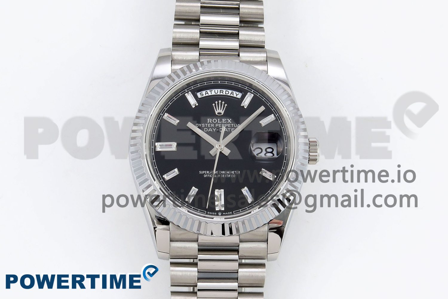 DayDate 40 SS JDF 904L Steel Black Crystal Dial on President Bracelet VR3255 V3 (Gain Weight) - Image 1