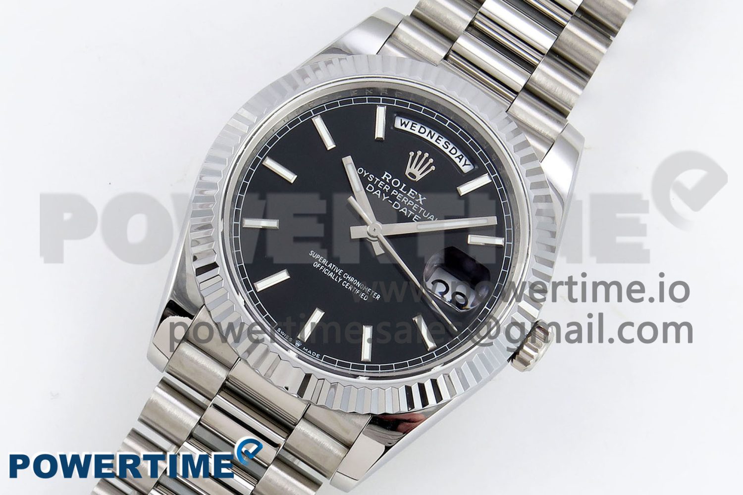 DayDate 40 SS JDF 904L Steel Black Stick Dial on President Bracelet VR3255 V3 (Gain Weight) - Image 2