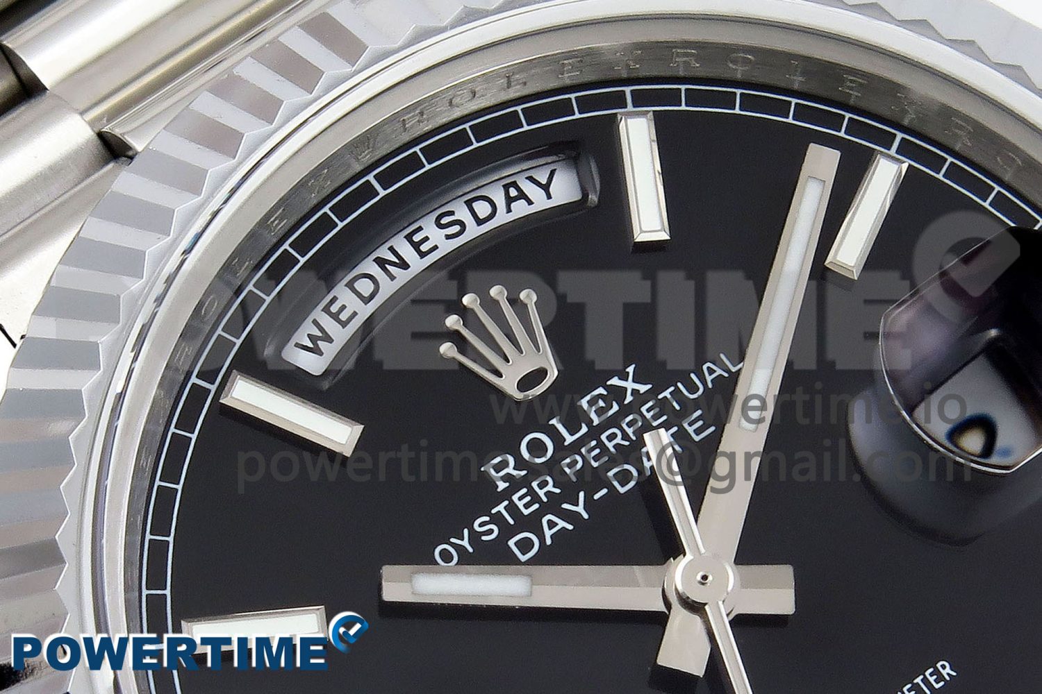 DayDate 40 SS JDF 904L Steel Black Stick Dial on President Bracelet VR3255 V3 (Gain Weight) - Image 4
