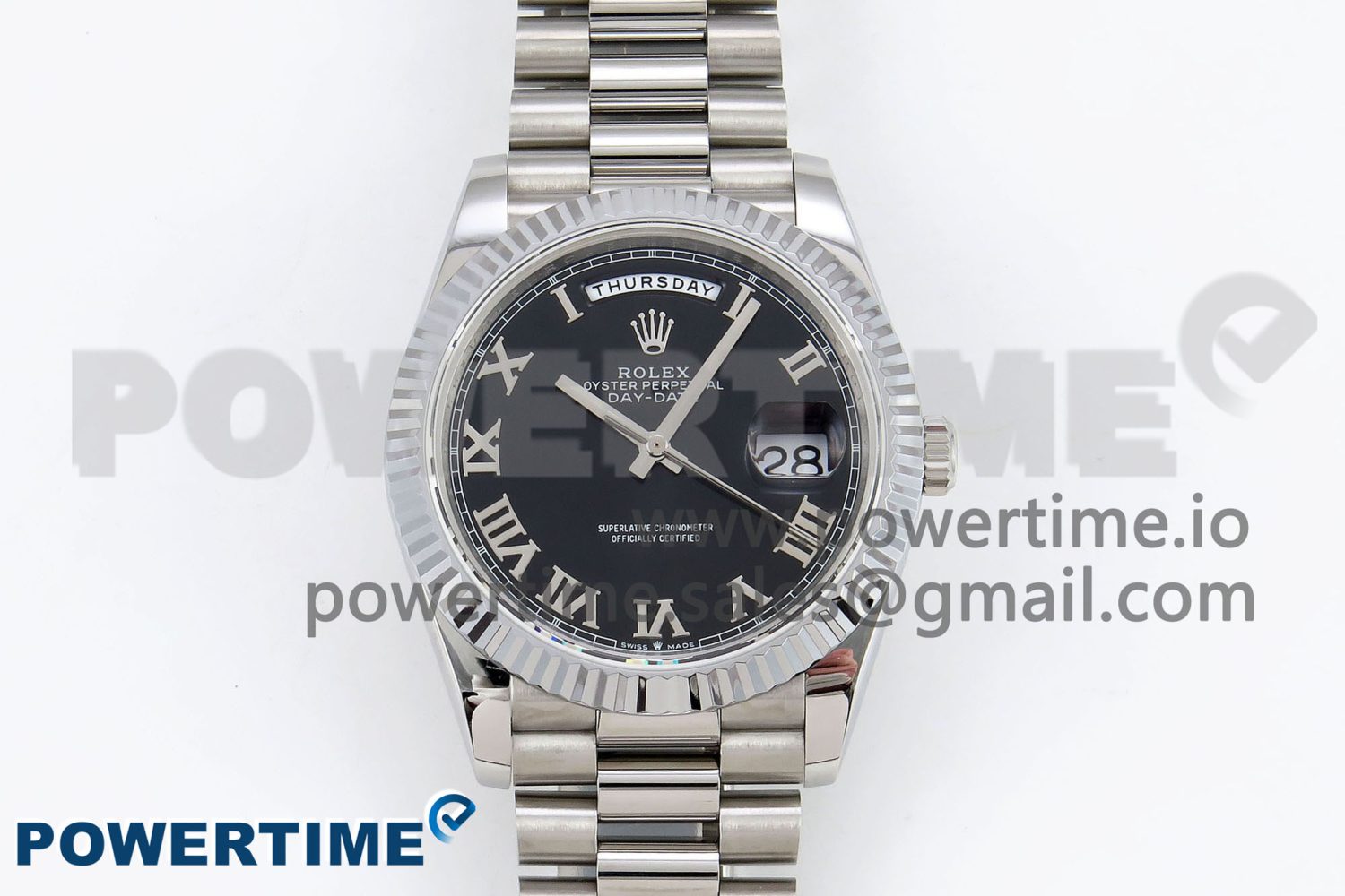 DayDate 40 SS JDF 904L Steel Black Roman Dial on President Bracelet VR3255 V3 (Gain Weight) - Image 1