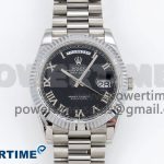DayDate 40 SS QF 904L Steel Black Roman Dial on President Bracelet VR3255 V5 (Gain Weight)