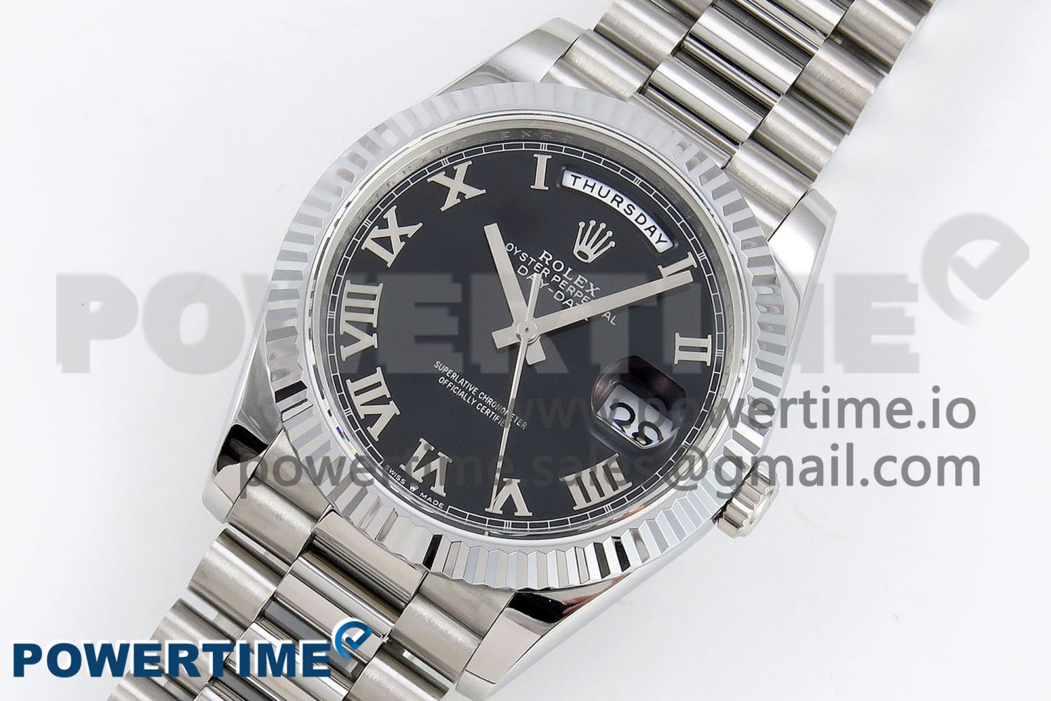 DayDate 40 SS JDF 904L Steel Black Roman Dial on President Bracelet VR3255 V3 (Gain Weight) - Image 2
