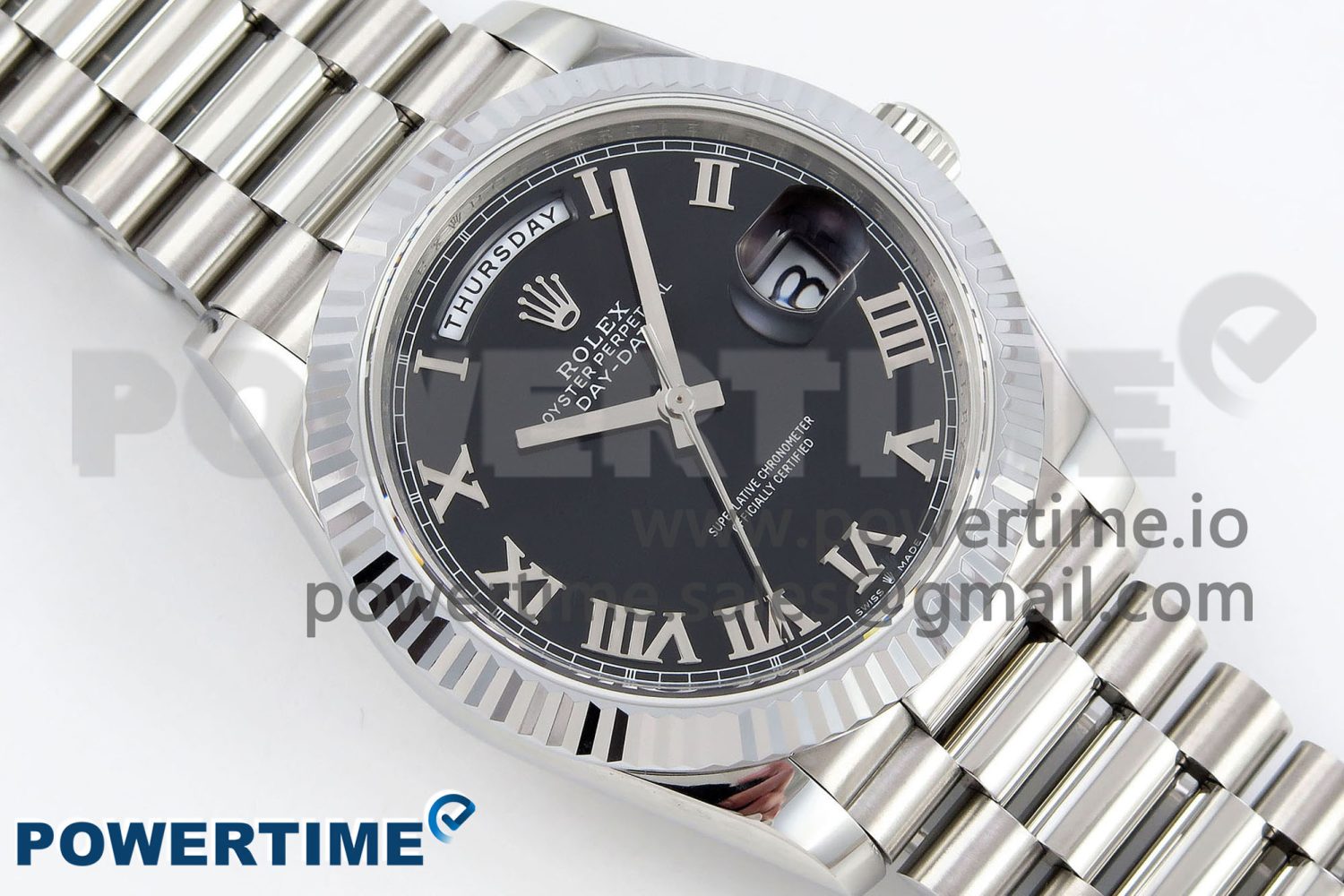 DayDate 40 SS JDF 904L Steel Black Roman Dial on President Bracelet VR3255 V3 (Gain Weight) - Image 3