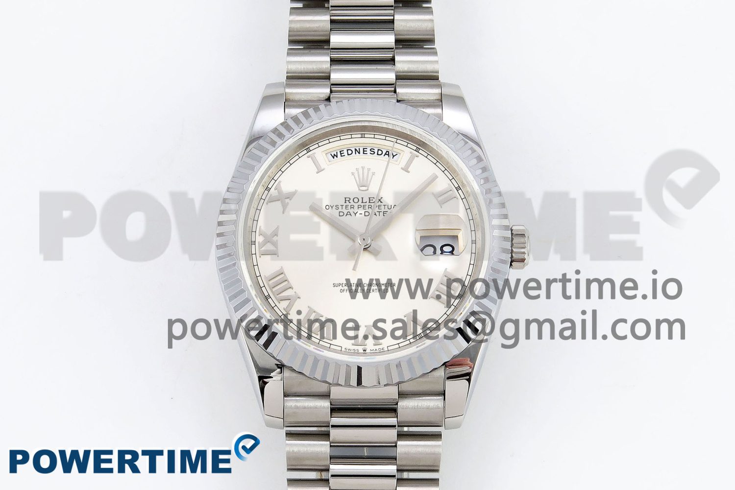DayDate 40 SS JDF 904L Steel White Textured Roman Dial on President Bracelet VR3255 V3 (Gain Weight) - Image 1