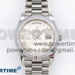 DayDate 40 SS QF 904L Steel White Textured Roman Dial on President Bracelet VR3255 V5 (Gain Weight)