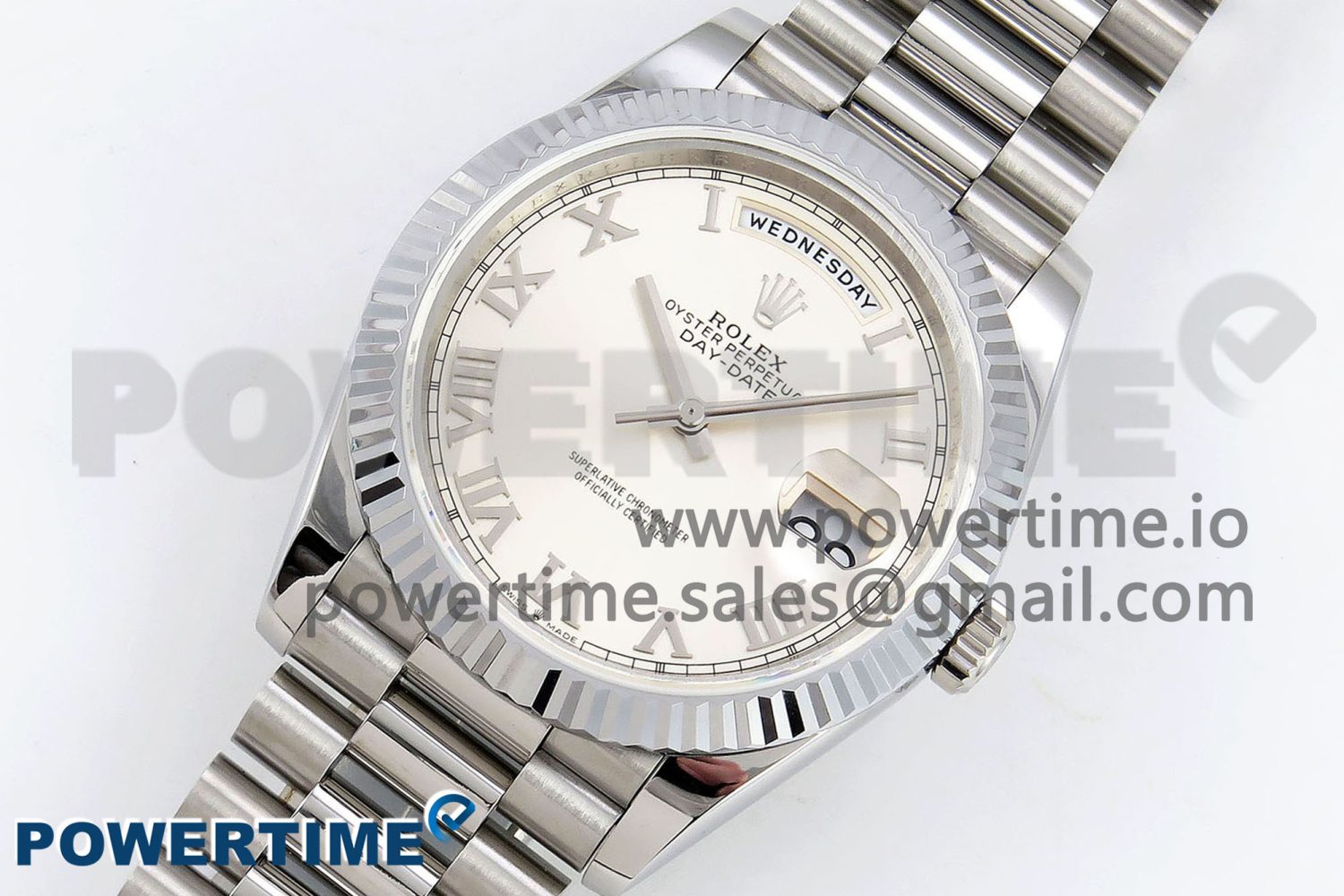 DayDate 40 SS JDF 904L Steel White Textured Roman Dial on President Bracelet VR3255 V3 (Gain Weight) - Image 2