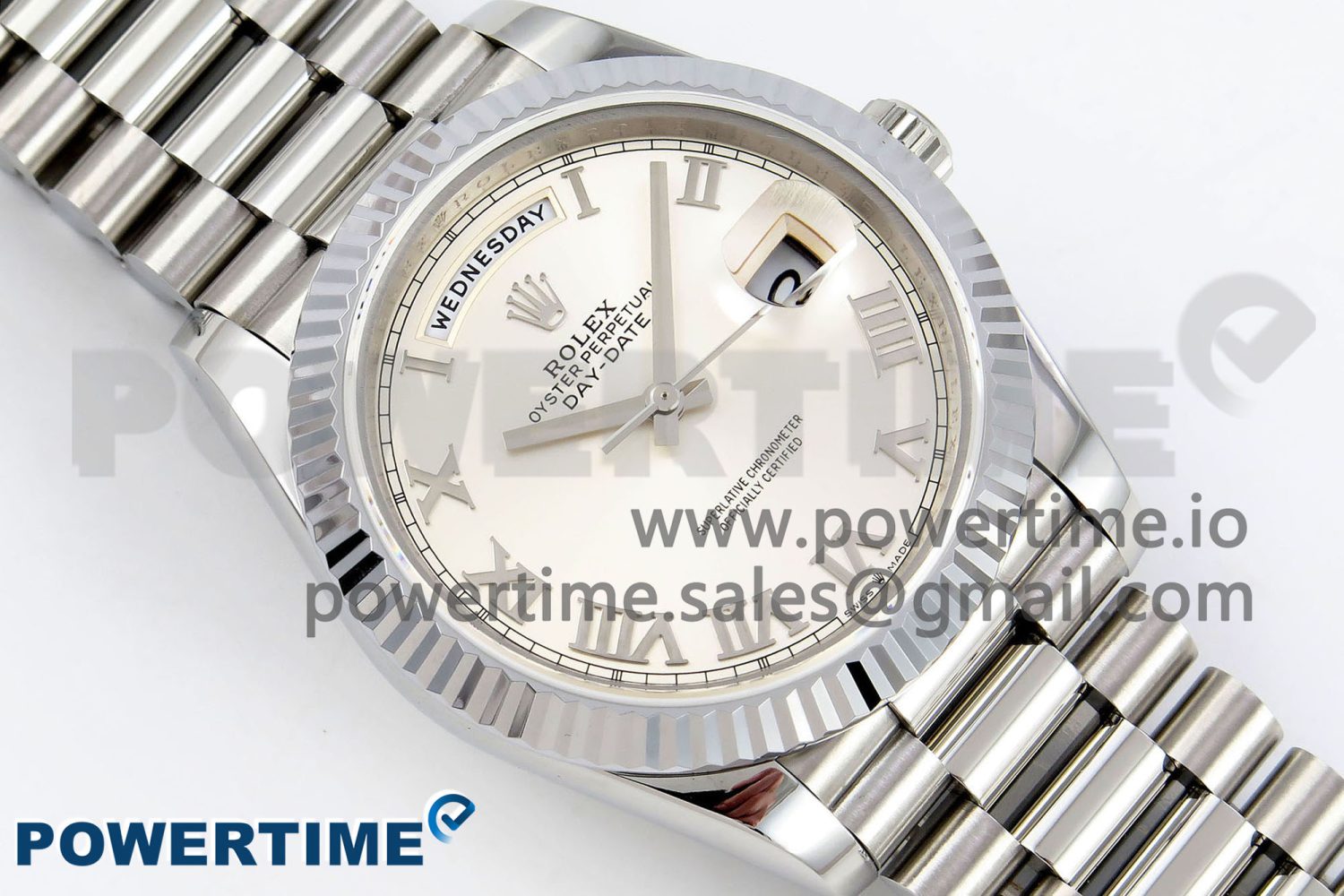 DayDate 40 SS JDF 904L Steel White Textured Roman Dial on President Bracelet VR3255 V3 (Gain Weight) - Image 3