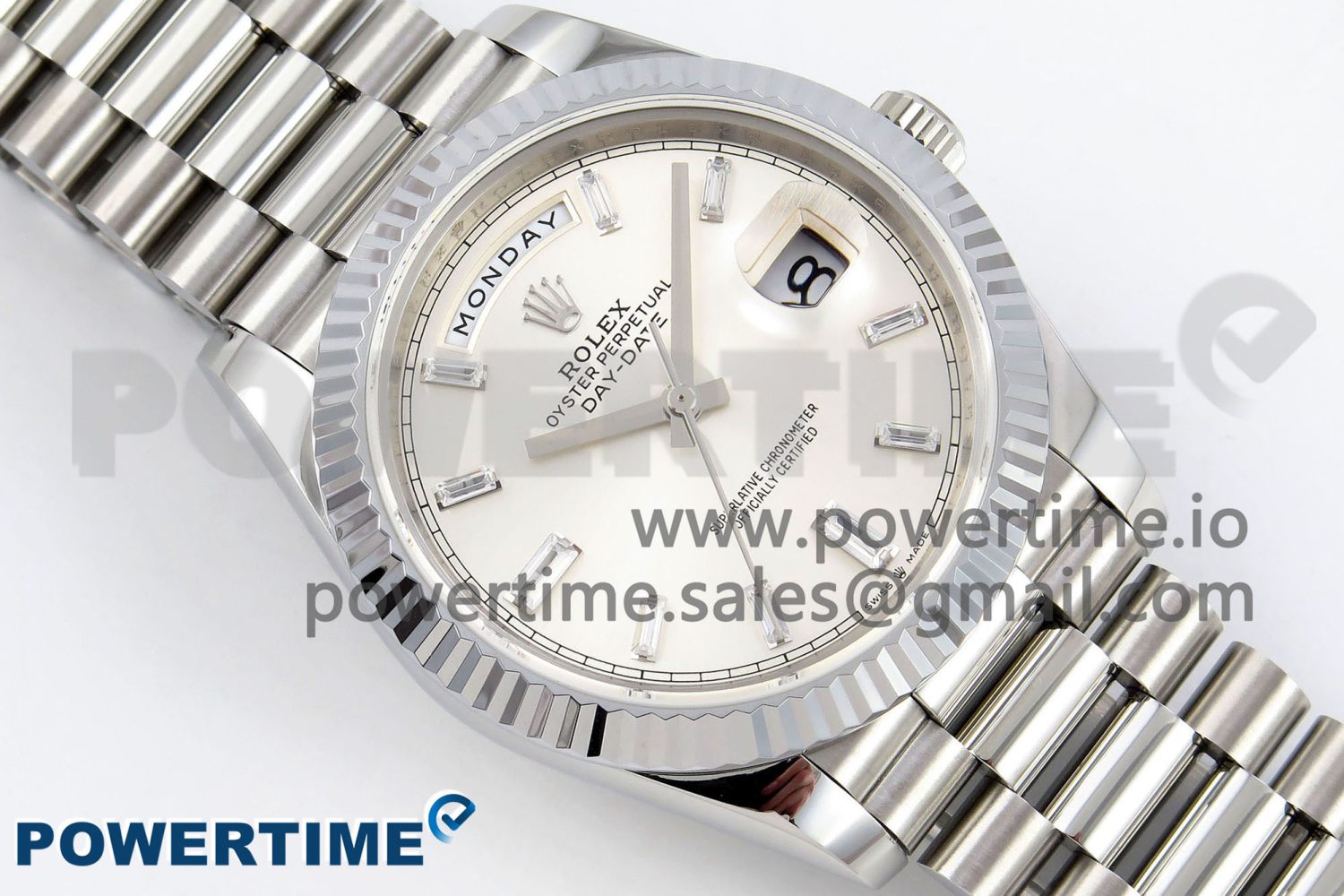 DayDate 40 SS JDF 904L Steel White MOP Crystal Dial on President Bracelet VR3255 V3 (Gain Weight) - Image 3