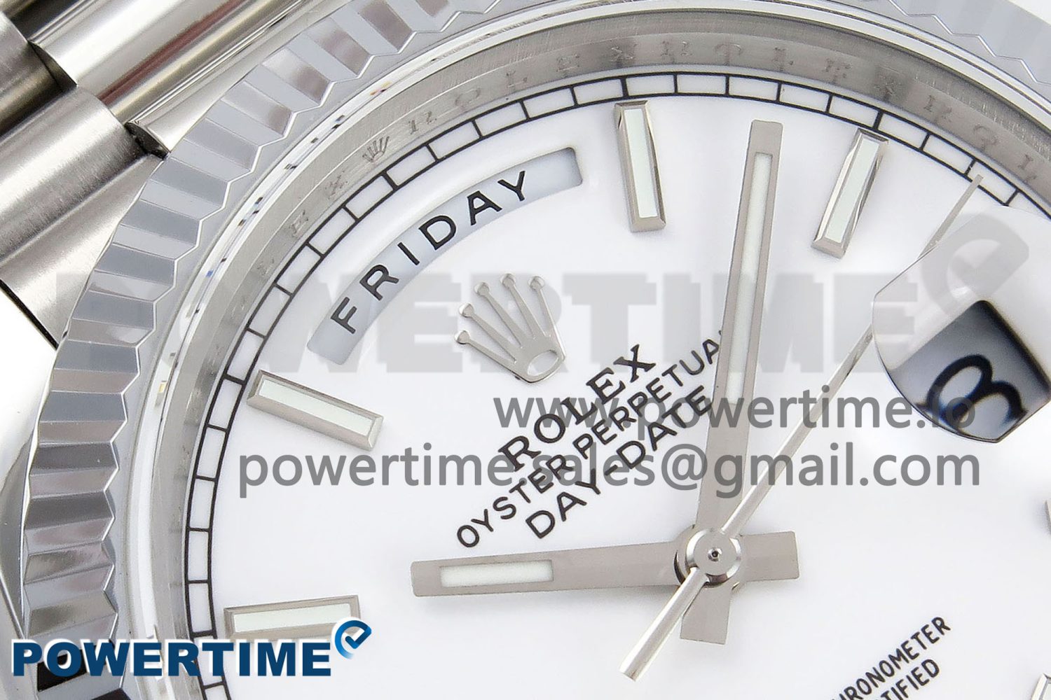 DayDate 40 SS JDF 904L Steel White Stick Dial on President Bracelet VR3255 V3 (Gain Weight) - Image 4