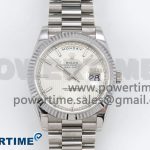 DayDate 40 SS QF 904L Steel Silver Textured Stick Dial on President Bracelet VR3255 V5 (Gain Weight)