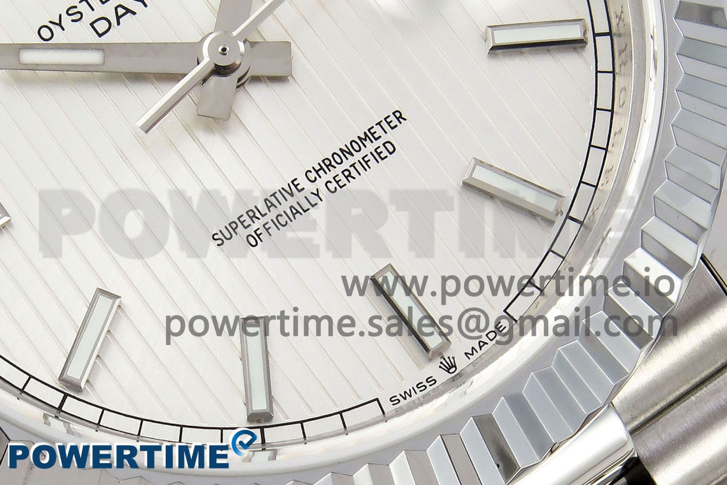 DayDate 40 SS JDF 904L Steel Silver Textured Stick Dial on President Bracelet VR3255 V3 (Gain Weight) - Image 5