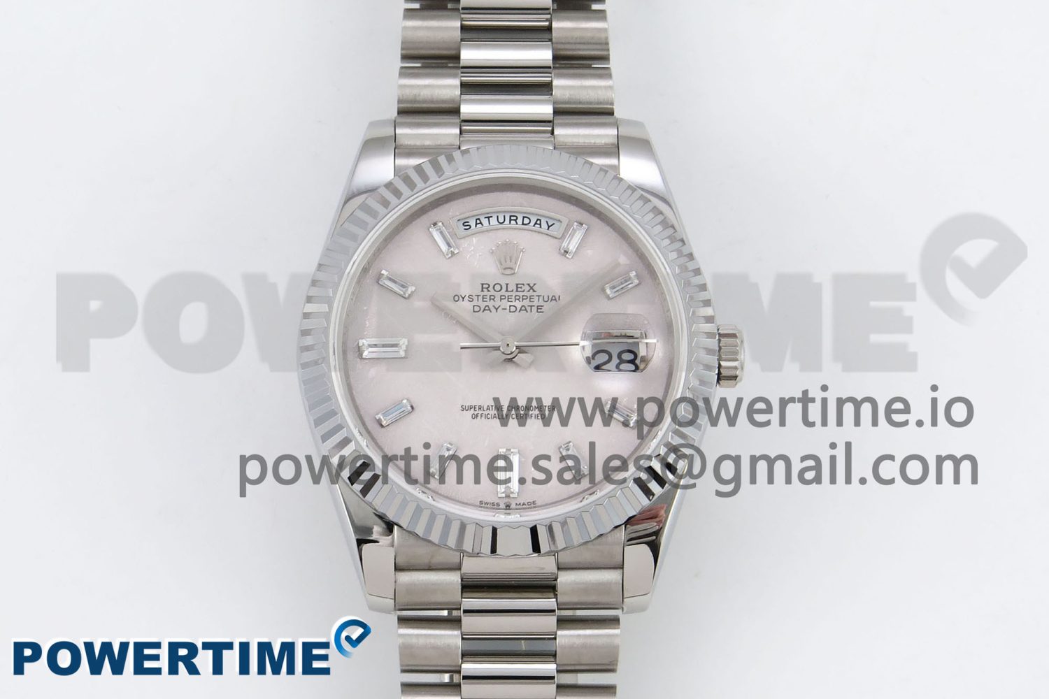 DayDate 40 SS JDF 904L Steel Silver Moon Crystal Dial on President Bracelet VR3255 V3 (Gain Weight) - Image 1