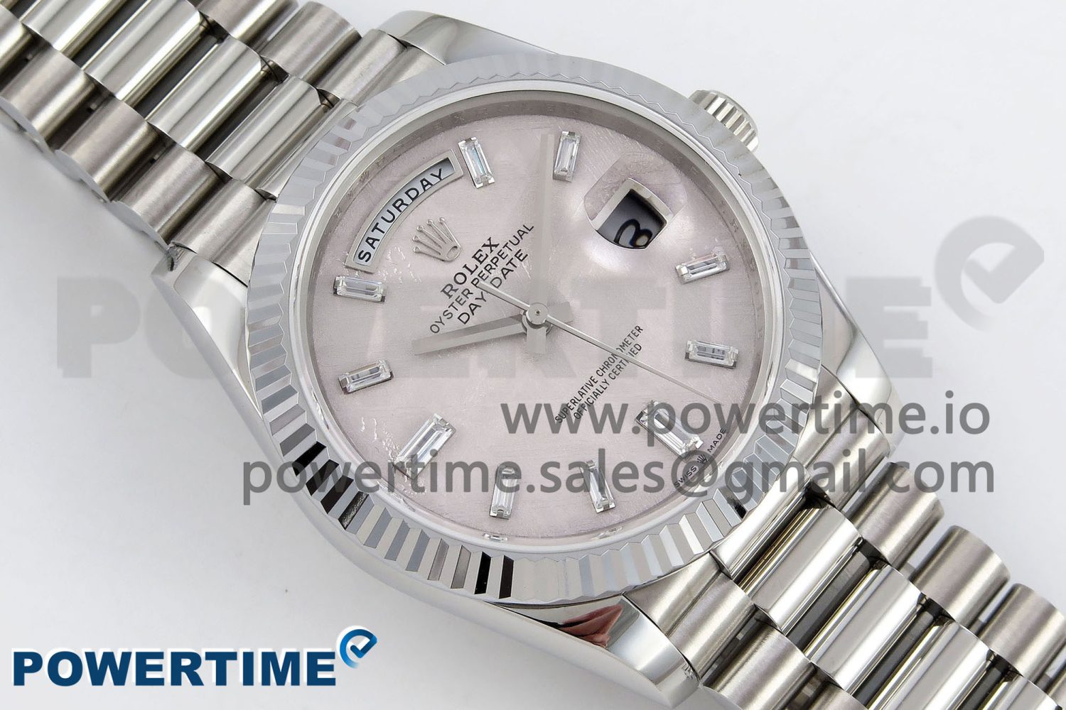 DayDate 40 SS JDF 904L Steel Silver Moon Crystal Dial on President Bracelet VR3255 V3 (Gain Weight) - Image 3