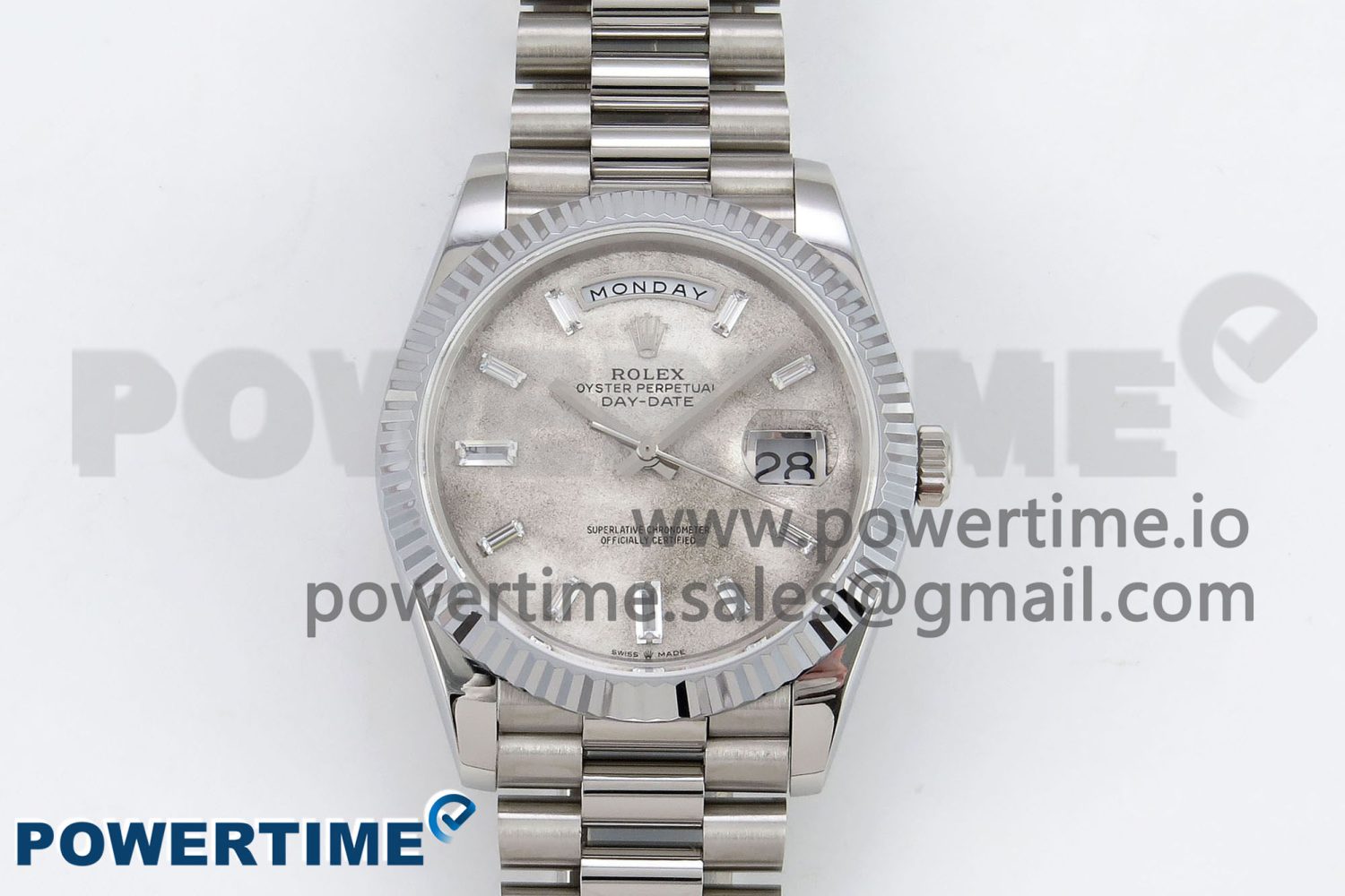 DayDate 40 SS JDF 904L Steel Moon Crystal Dial on President Bracelet VR3255 V3 (Gain Weight) - Image 1