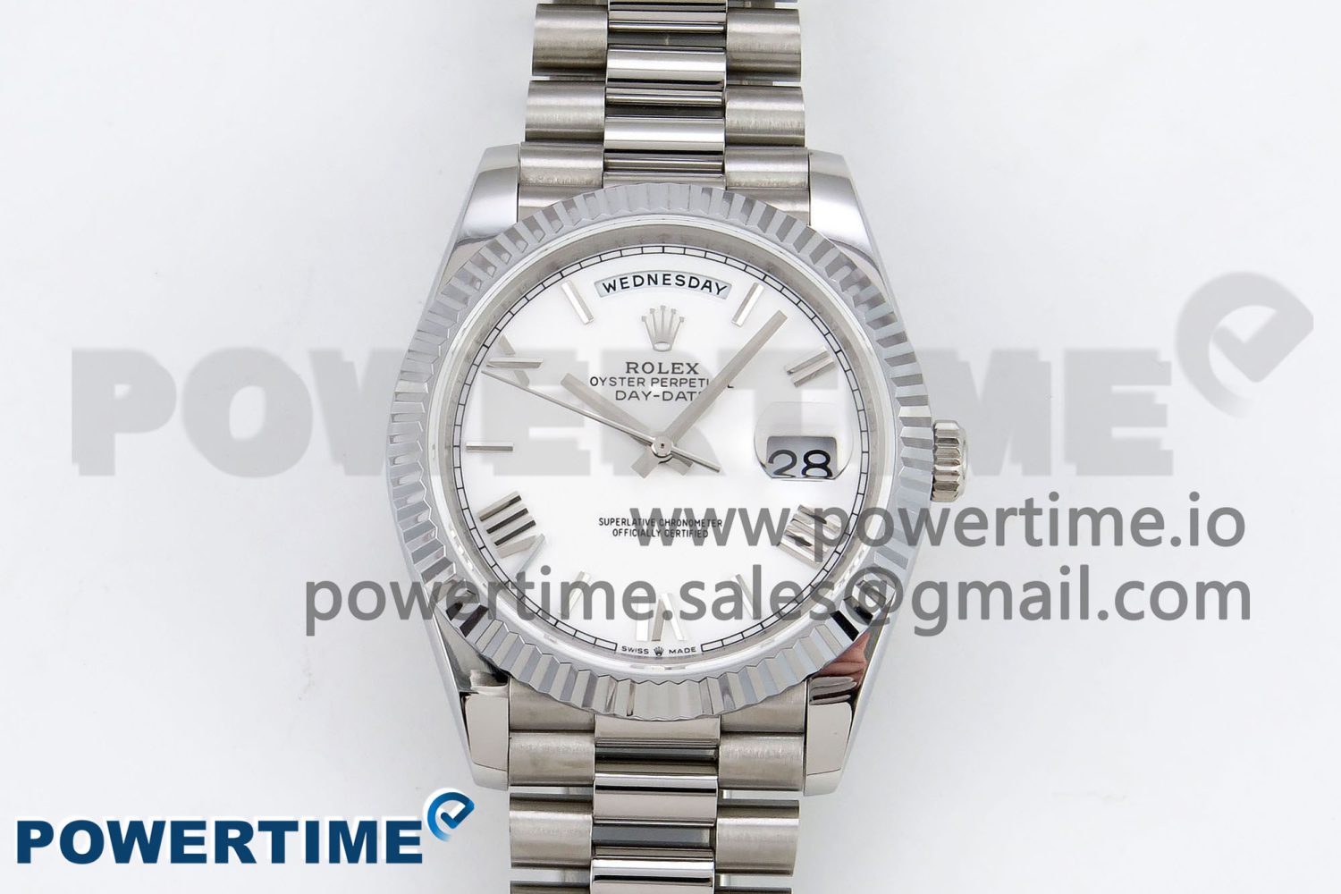 DayDate 40 SS JDF 904L Steel White Big Roman Dial on President Bracelet VR3255 V3 (Gain Weight) - Image 1