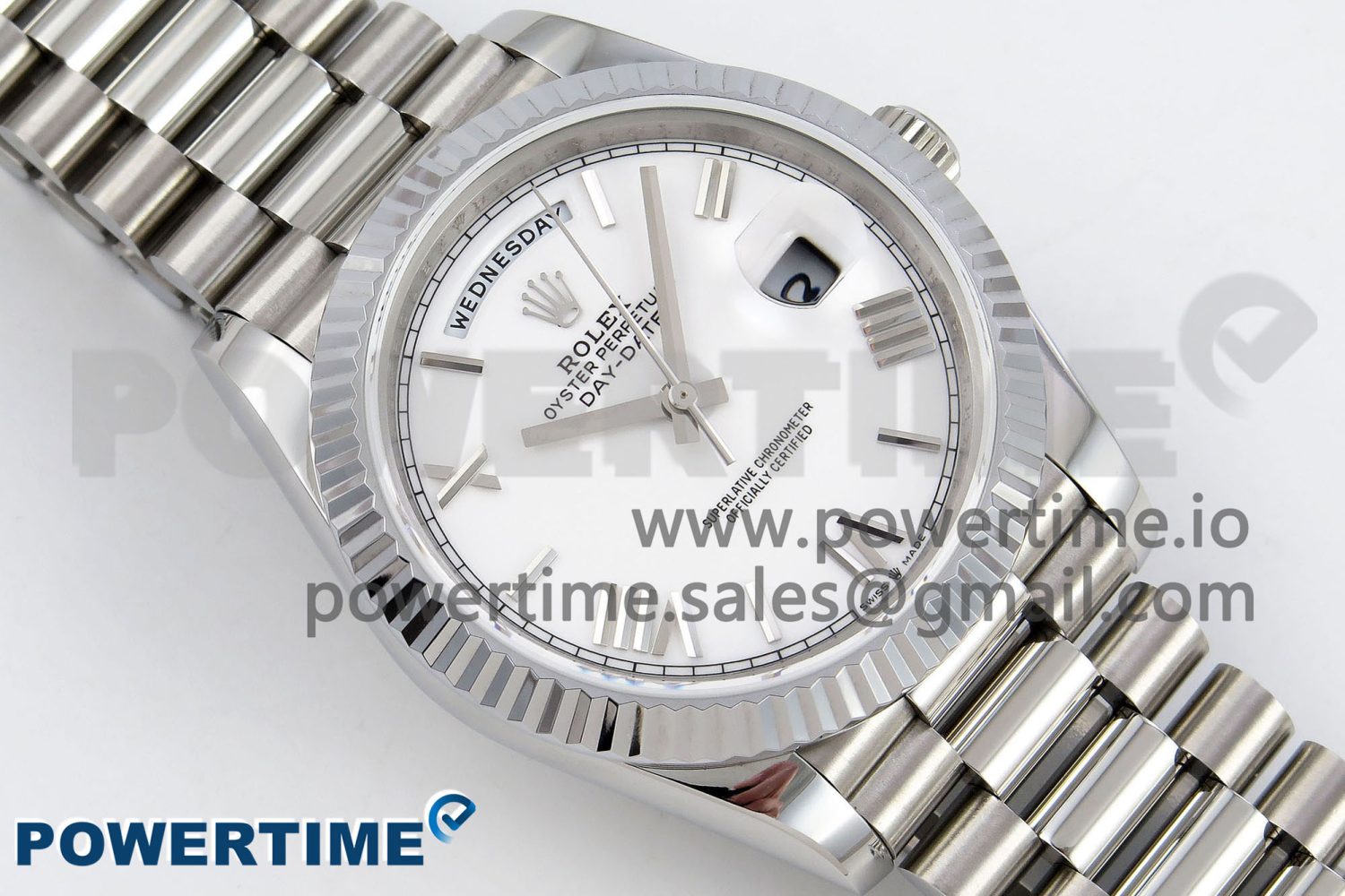 DayDate 40 SS JDF 904L Steel White Big Roman Dial on President Bracelet VR3255 V3 (Gain Weight) - Image 3