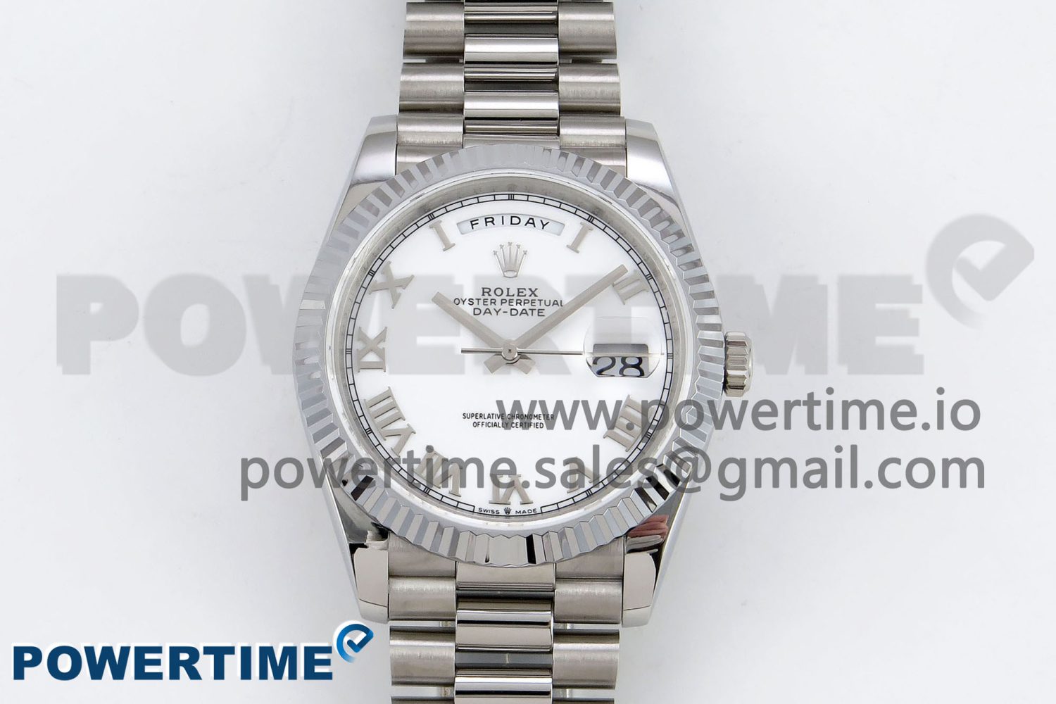 DayDate 40 SS JDF 904L Steel White Roman Dial on President Bracelet VR3255 V3 (Gain Weight) - Image 1