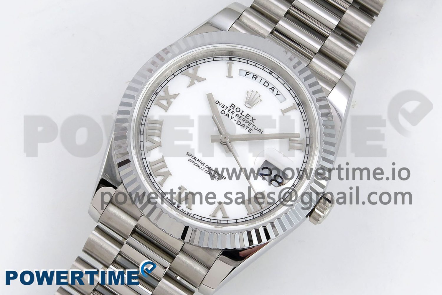 DayDate 40 SS JDF 904L Steel White Roman Dial on President Bracelet VR3255 V3 (Gain Weight) - Image 2