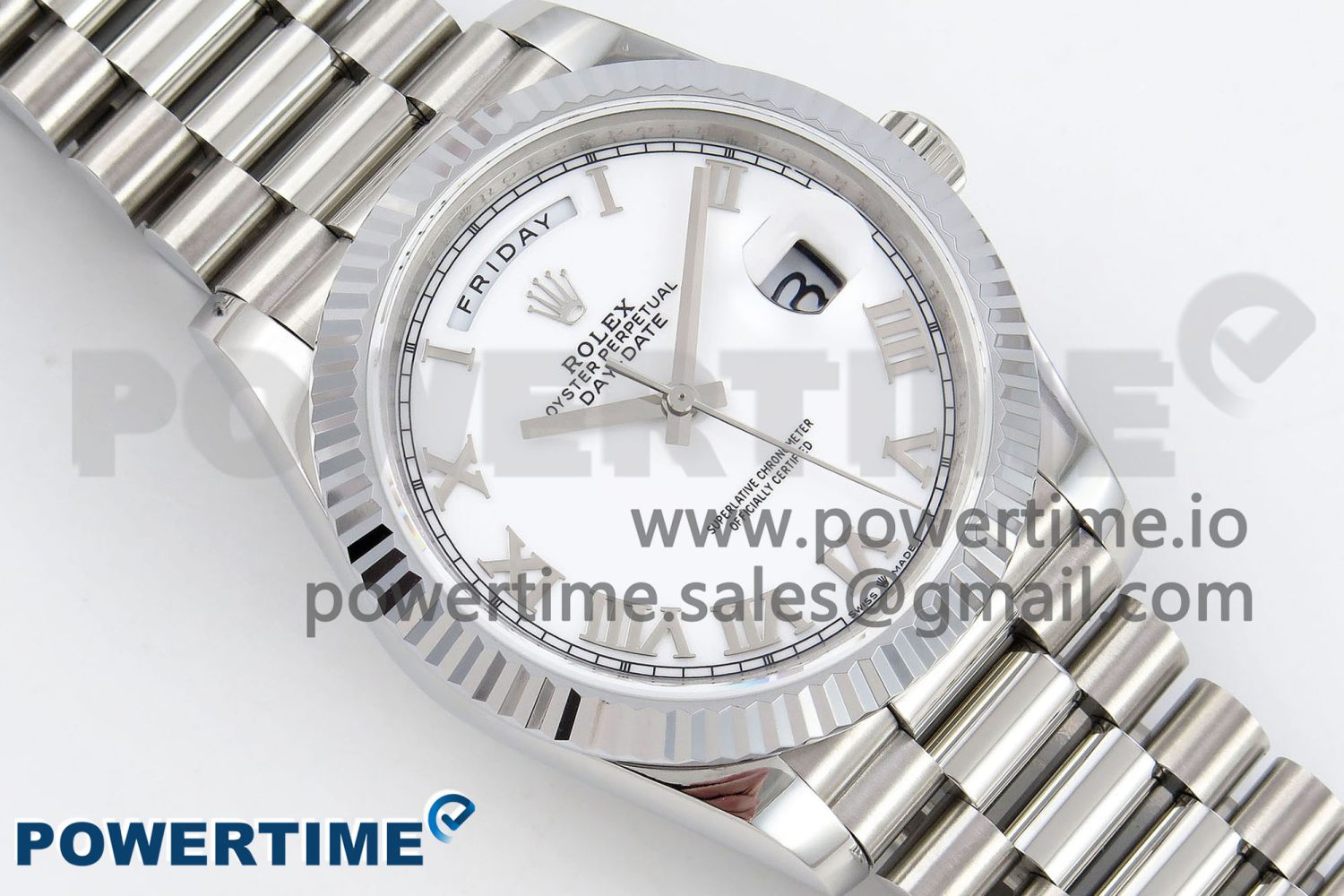DayDate 40 SS JDF 904L Steel White Roman Dial on President Bracelet VR3255 V3 (Gain Weight) - Image 3
