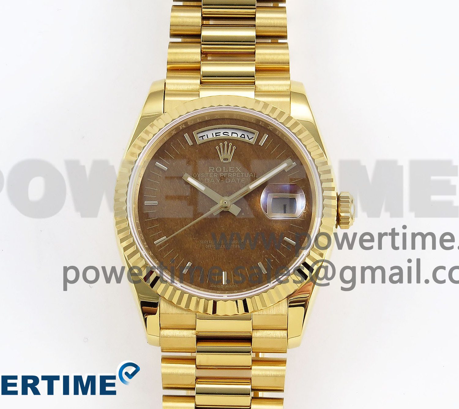 Day Date 36 YG RAF Best Edition Brown Wood Dial on YG Bracelet A2836