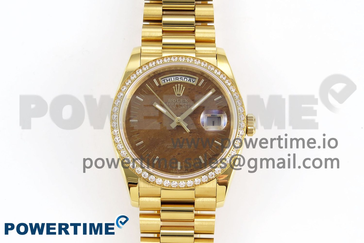Day Date 36 YG RAF Best Edition Diamond Bezel Brown Wood Dial on YG Bracelet A2836 - Image 1