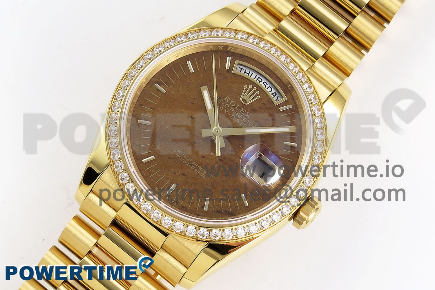 Day Date 36 YG RAF Best Edition Diamond Bezel Brown Wood Dial on YG Bracelet A2836 - Image 2