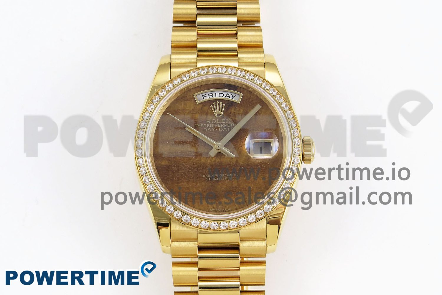 Day Date 36 YG RAF Best Edition Diamond Bezel Brown Wave Dial on YG Bracelet A2836 - Image 1