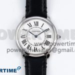 Ronde De Cartier 29mm DRF 1:1 Best Edition Sandblasted Silver-Plated White Dial on Black Leather Strap Ronda Quartz