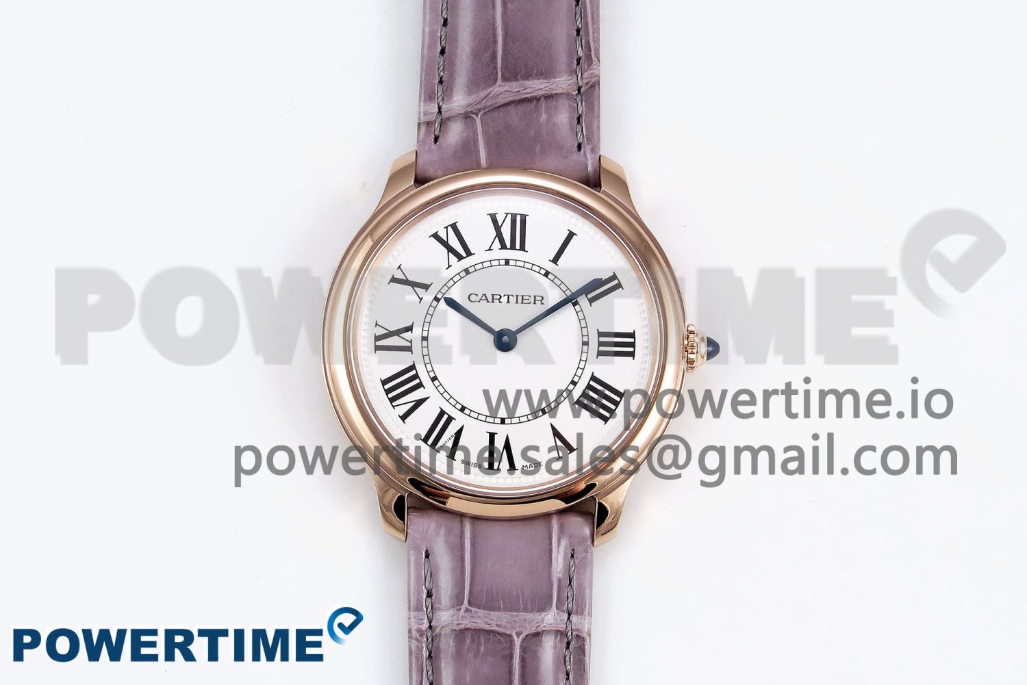 Ronde Louis Cartier 29mm RG DRF 1:1 Best Edition Sandblasted Beige Dial on Purple Leather Strap Ronda Quartz - Image 1