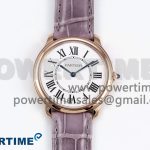 Ronde Louis Cartier 29mm RG DRF 1:1 Best Edition Sandblasted Beige Dial on Purple Leather Strap Ronda Quartz