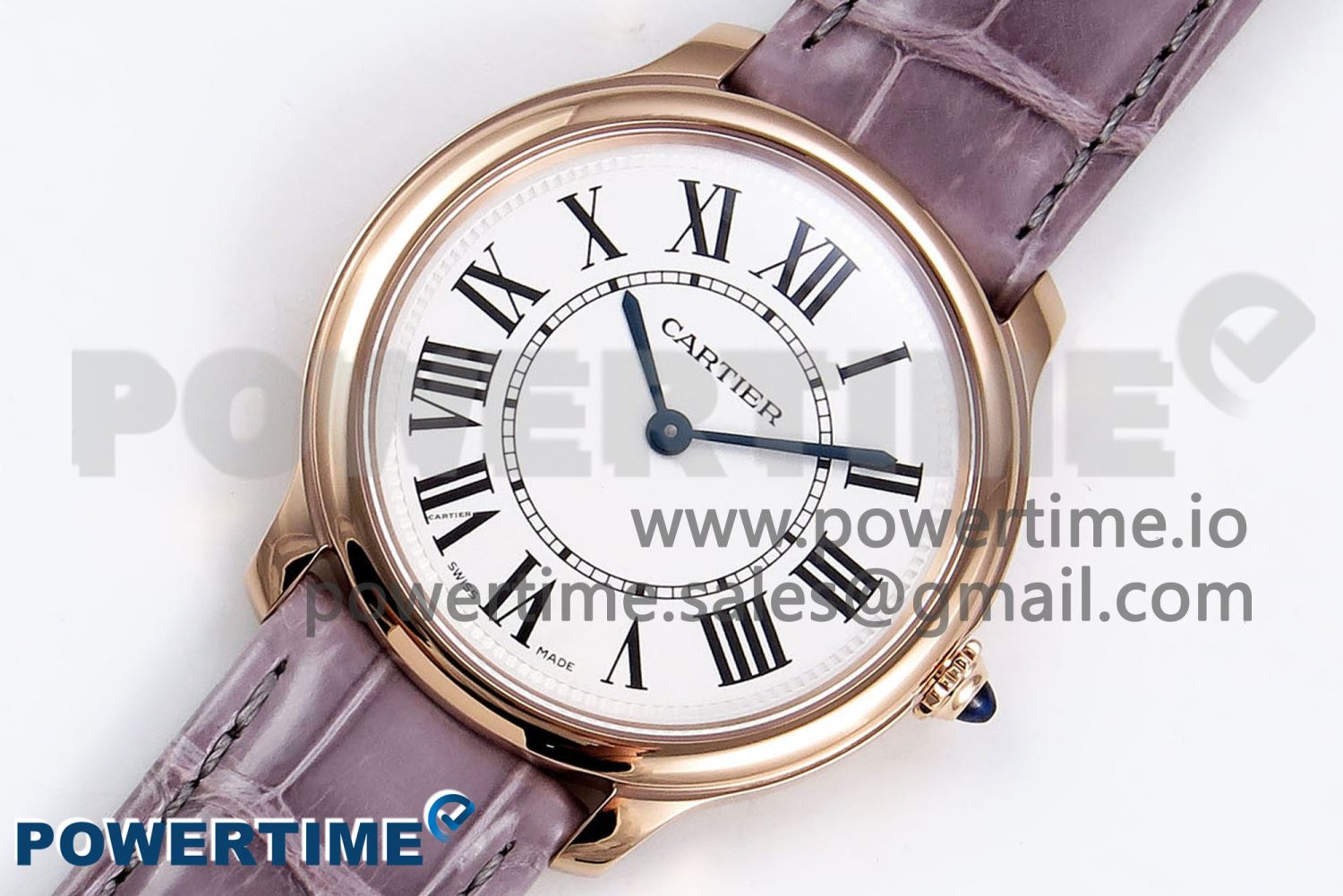 Ronde Louis Cartier 29mm RG DRF 1:1 Best Edition Sandblasted Beige Dial on Purple Leather Strap Ronda Quartz - Image 2