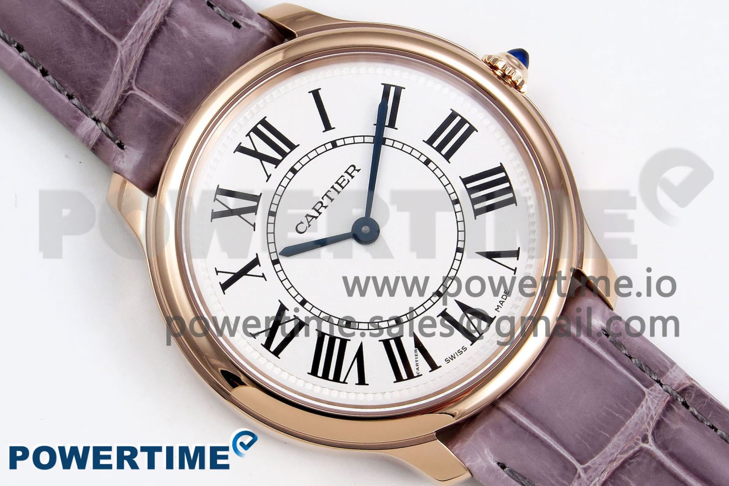 Ronde Louis Cartier 29mm RG DRF 1:1 Best Edition Sandblasted Beige Dial on Purple Leather Strap Ronda Quartz - Image 3