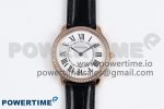 Ronde Louis Cartier 36mm RG DRF 1:1 Best Edition Sandblasted Beige Dial Diamonds Bezel on Black Leather Strap Ronda Quartz