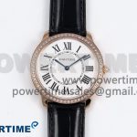Ronde Louis Cartier 36mm RG DRF 1:1 Best Edition Sandblasted Beige Dial Diamonds Bezel on Black Leather Strap Ronda Quartz