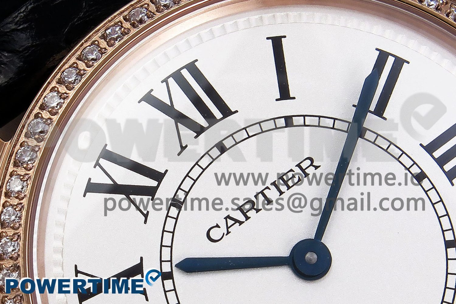 Ronde Louis Cartier 36mm RG DRF 1:1 Best Edition Sandblasted Beige Dial Diamonds Bezel on Black Leather Strap Ronda Quartz - Image 4