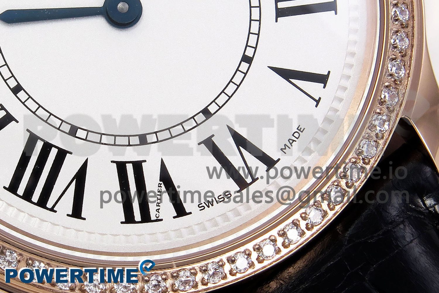 Ronde Louis Cartier 36mm RG DRF 1:1 Best Edition Sandblasted Beige Dial Diamonds Bezel on Black Leather Strap Ronda Quartz - Image 5