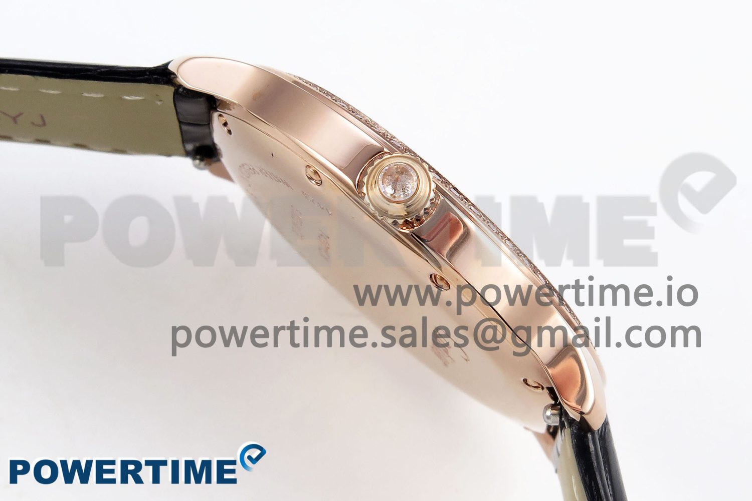 Ronde Louis Cartier 36mm RG DRF 1:1 Best Edition Sandblasted Beige Dial Diamonds Bezel on Black Leather Strap Ronda Quartz - Image 6