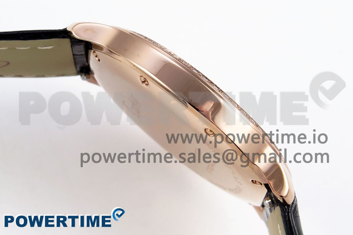 Ronde Louis Cartier 36mm RG DRF 1:1 Best Edition Sandblasted Beige Dial Diamonds Bezel on Black Leather Strap Ronda Quartz - Image 7