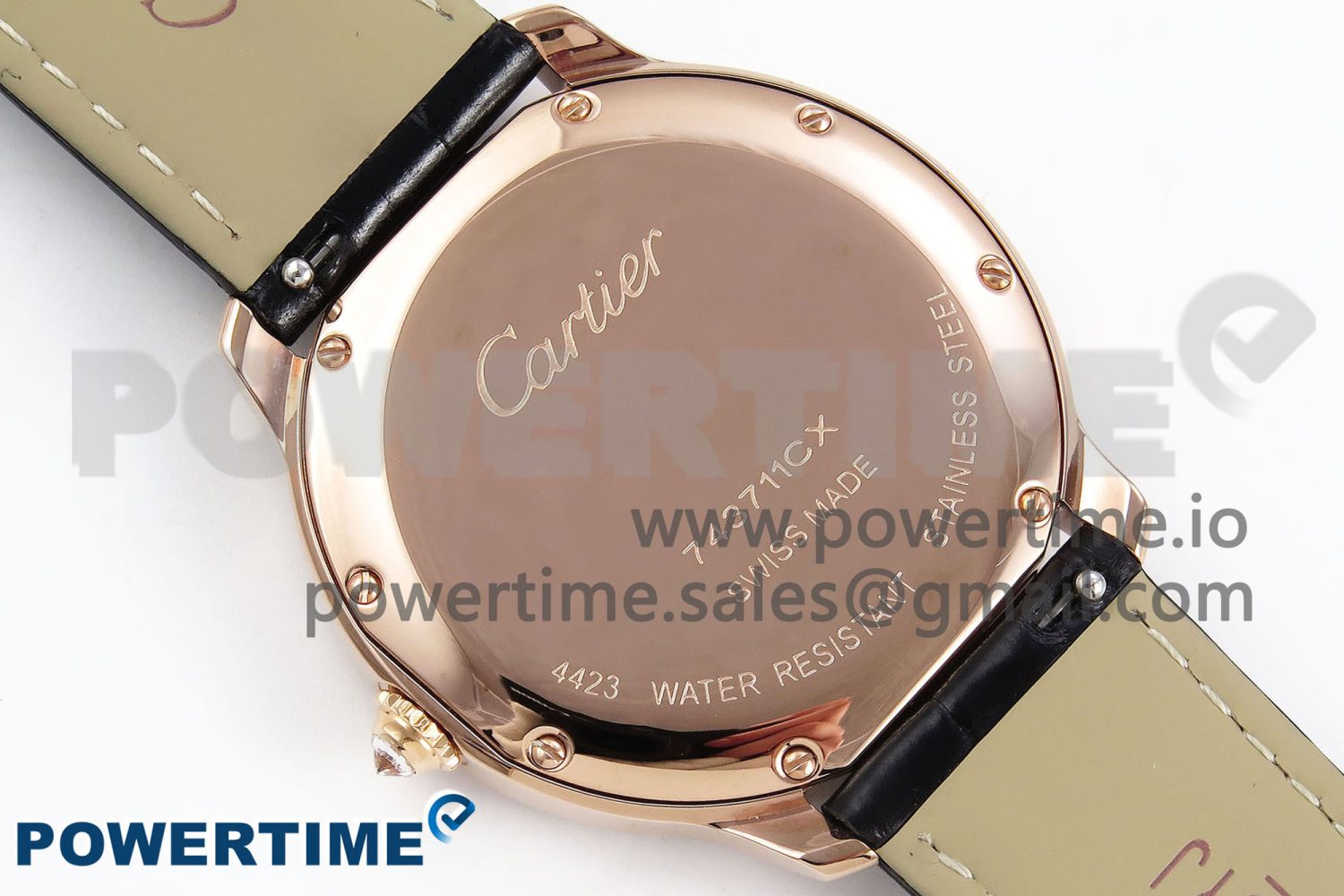 Ronde Louis Cartier 36mm RG DRF 1:1 Best Edition Sandblasted Beige Dial Diamonds Bezel on Black Leather Strap Ronda Quartz - Image 8