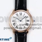 Ronde De Cartier 36mm RG DRF 1:1 Best Edition Sandblasted Silver-Plated White Dial on Black Leather Strap Ronda Quartz