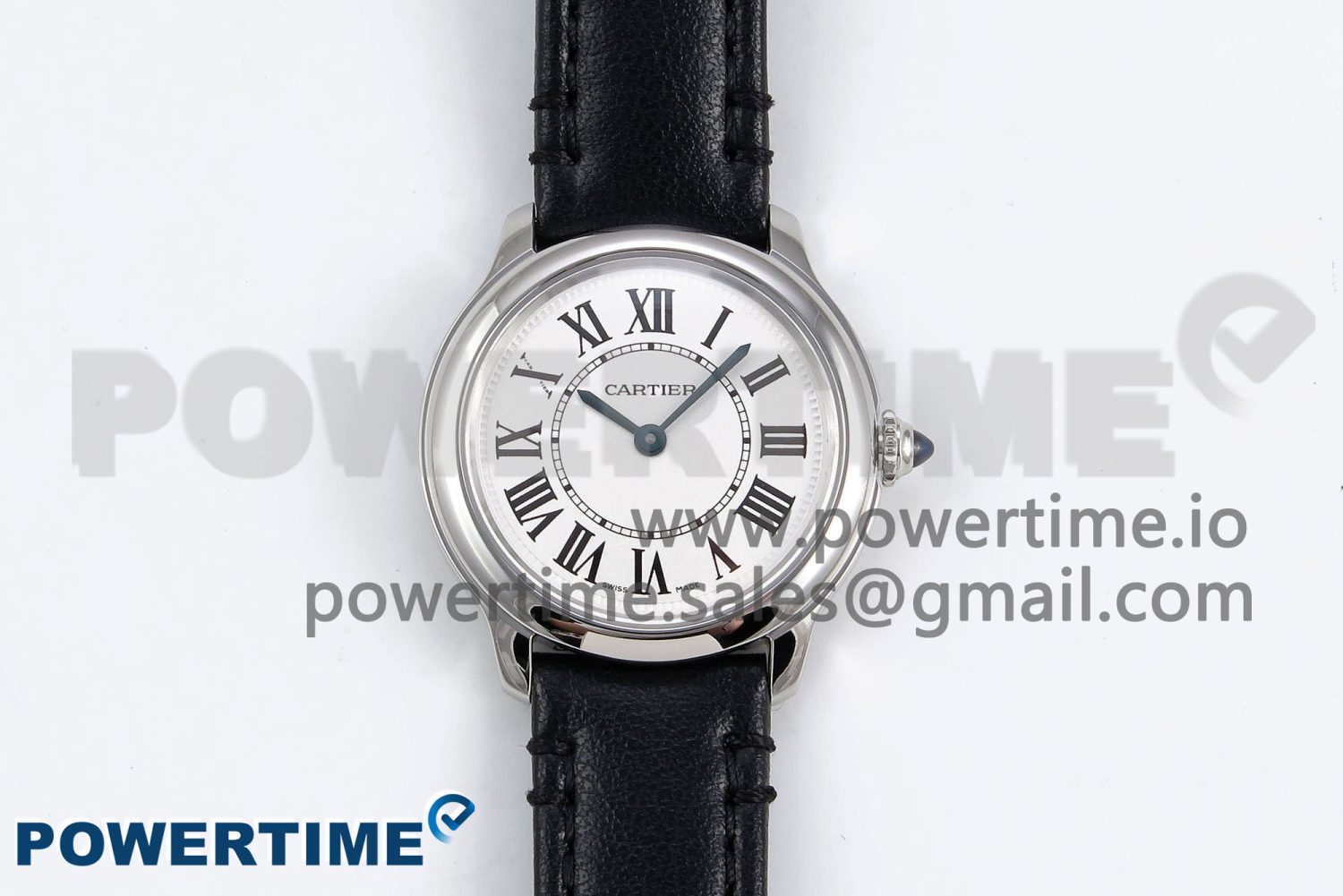 Ronde De Cartier 29mm DRF 1:1 Best Edition Sandblasted Silver-Plated White Dial on Black Leather Strap Ronda Quartz - Image 1
