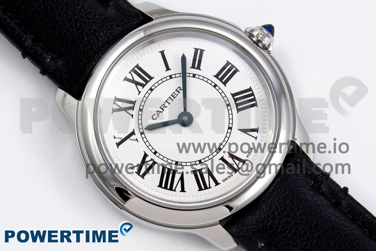 Ronde De Cartier 29mm DRF 1:1 Best Edition Sandblasted Silver-Plated White Dial on Black Leather Strap Ronda Quartz - Image 3