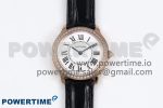 Ronde Louis Cartier 29mm RG DRF 1:1 Best Edition Sandblasted Beige Dial Diamonds Bezel on Black Leather Strap Ronda Quartz