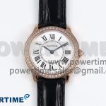 Ronde Louis Cartier 29mm RG DRF 1:1 Best Edition Sandblasted Beige Dial Diamonds Bezel on Black Leather Strap Ronda Quartz