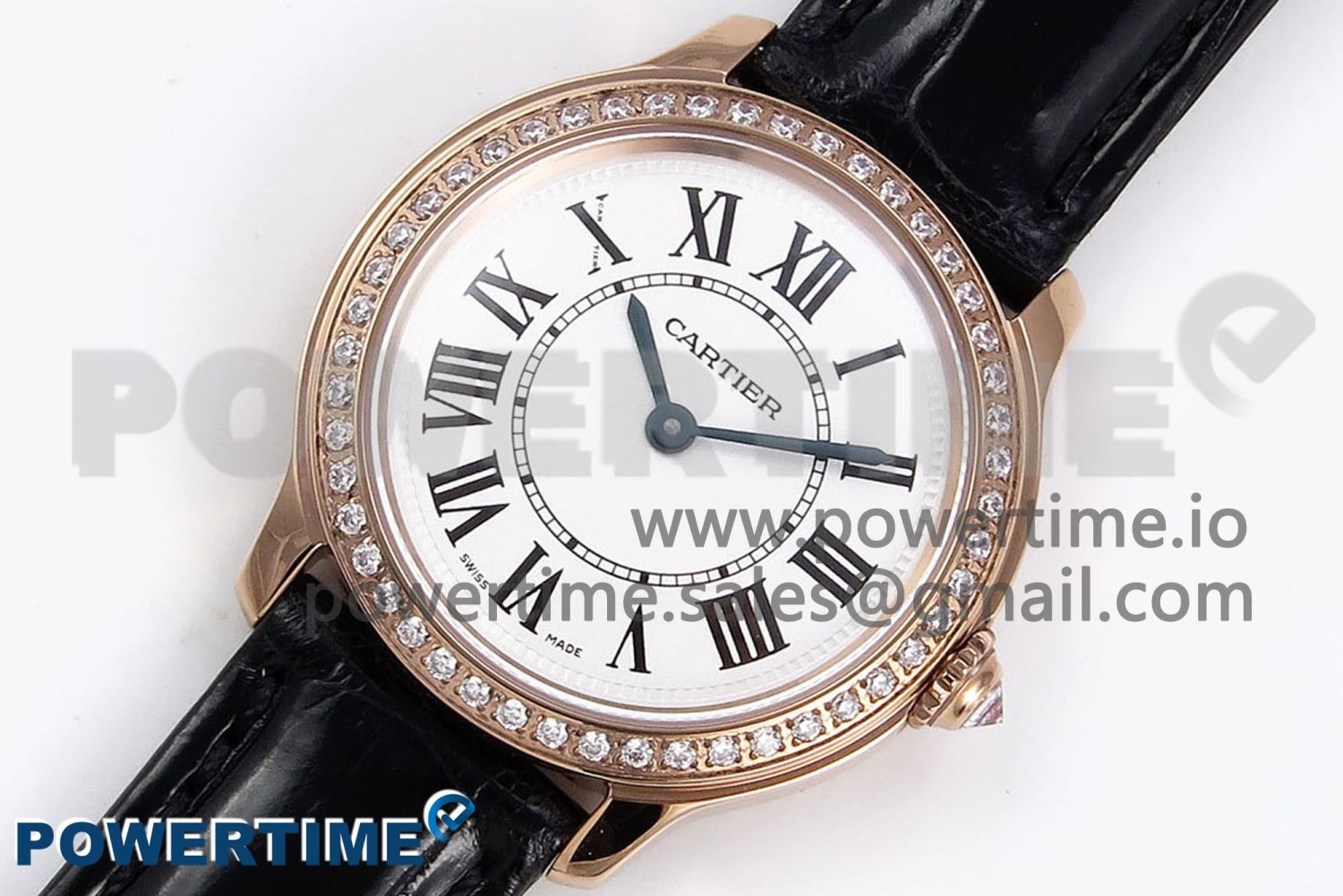 Ronde Louis Cartier 29mm RG DRF 1:1 Best Edition Sandblasted Beige Dial Diamonds Bezel on Black Leather Strap Ronda Quartz - Image 2