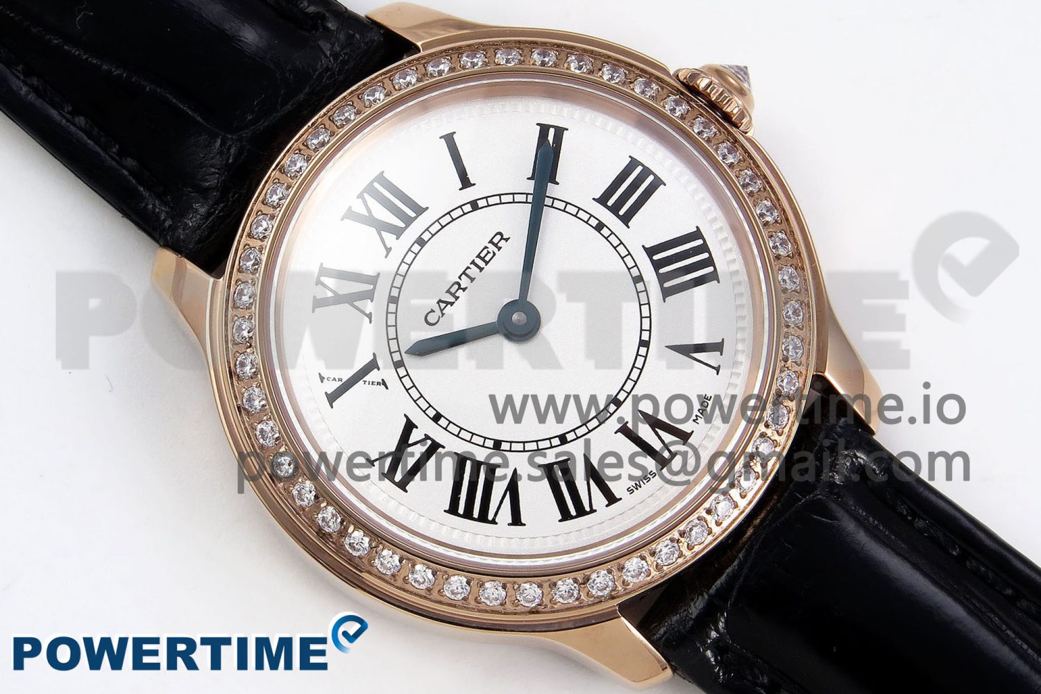 Ronde Louis Cartier 29mm RG DRF 1:1 Best Edition Sandblasted Beige Dial Diamonds Bezel on Black Leather Strap Ronda Quartz - Image 3