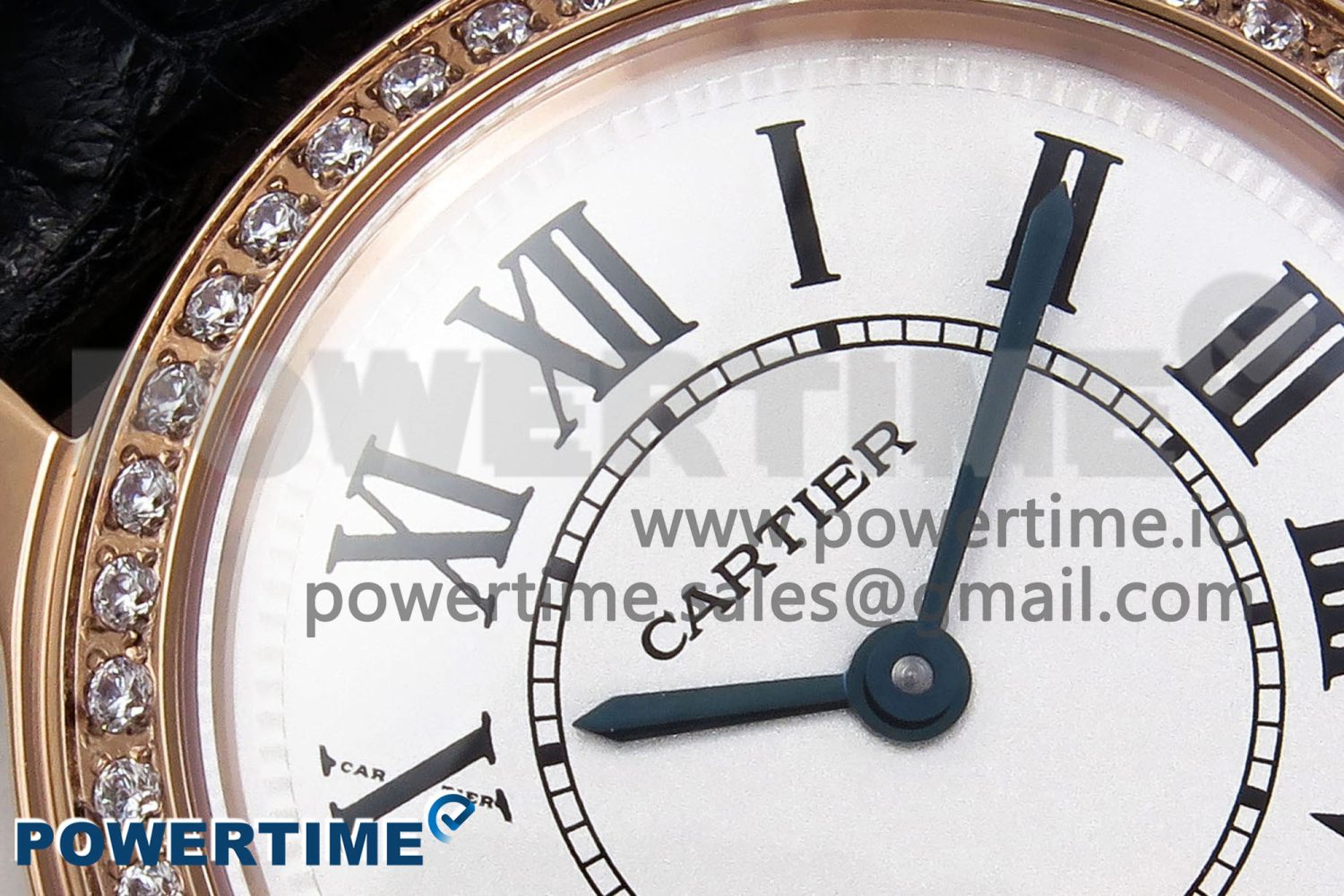 Ronde Louis Cartier 29mm RG DRF 1:1 Best Edition Sandblasted Beige Dial Diamonds Bezel on Black Leather Strap Ronda Quartz - Image 4